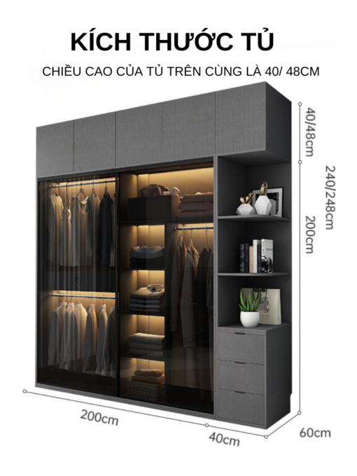 Kích thước tủ quần áo cánh kính