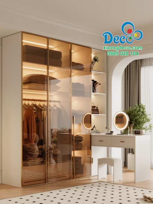 Tủ quần áo nhôm cánh kính Deco DTK128