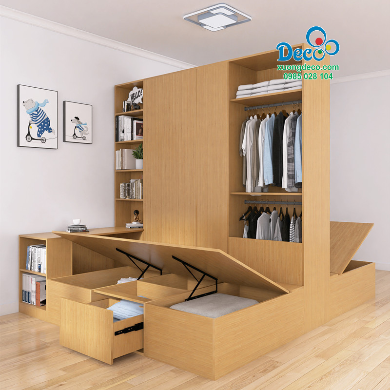 Giường đôi kết hợp tủ quần áo