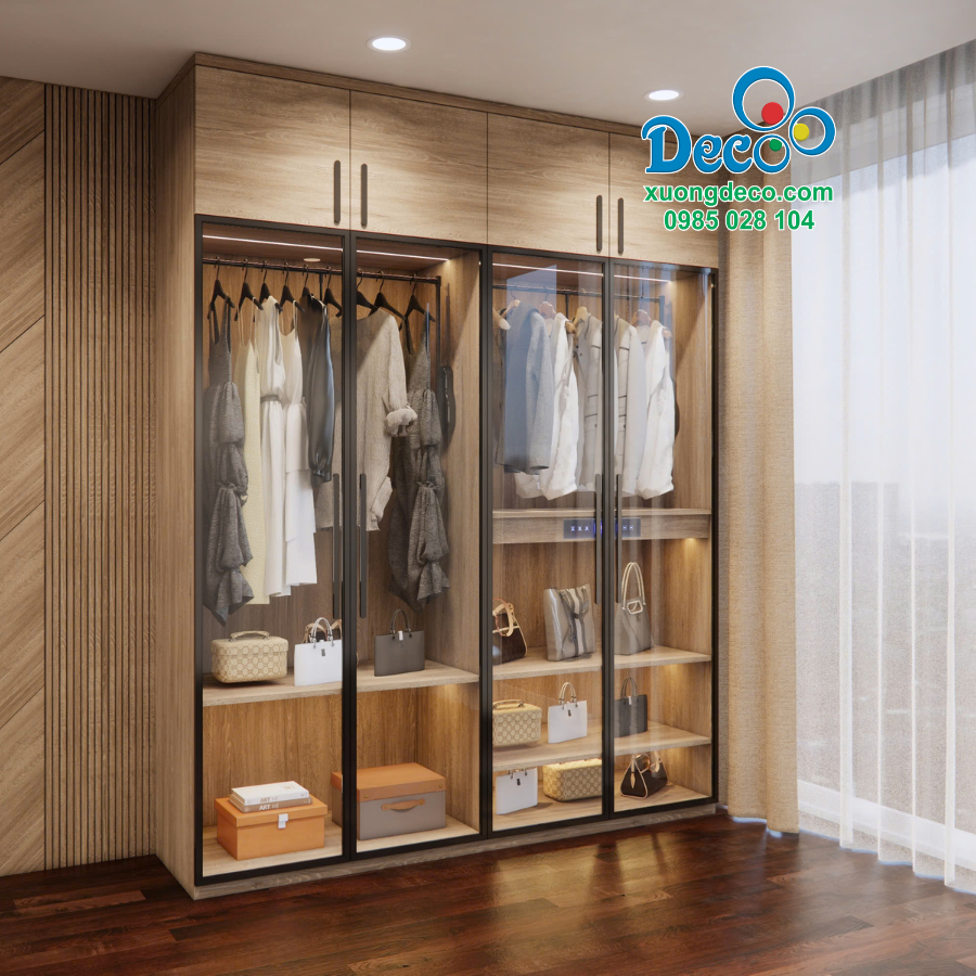 Tủ quần áo khung nhôm cánh kính Deco