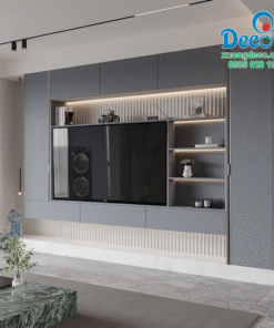 Tủ vách trang trí màu ghi xám