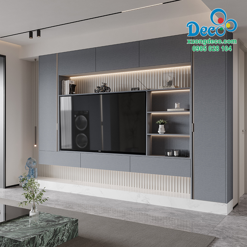 Tủ vách trang trí màu ghi xám