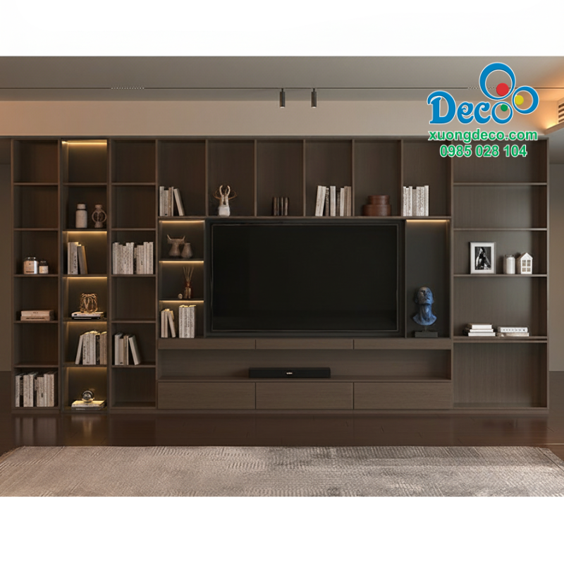 Tủ vách trang trí phòng khách đơn giản