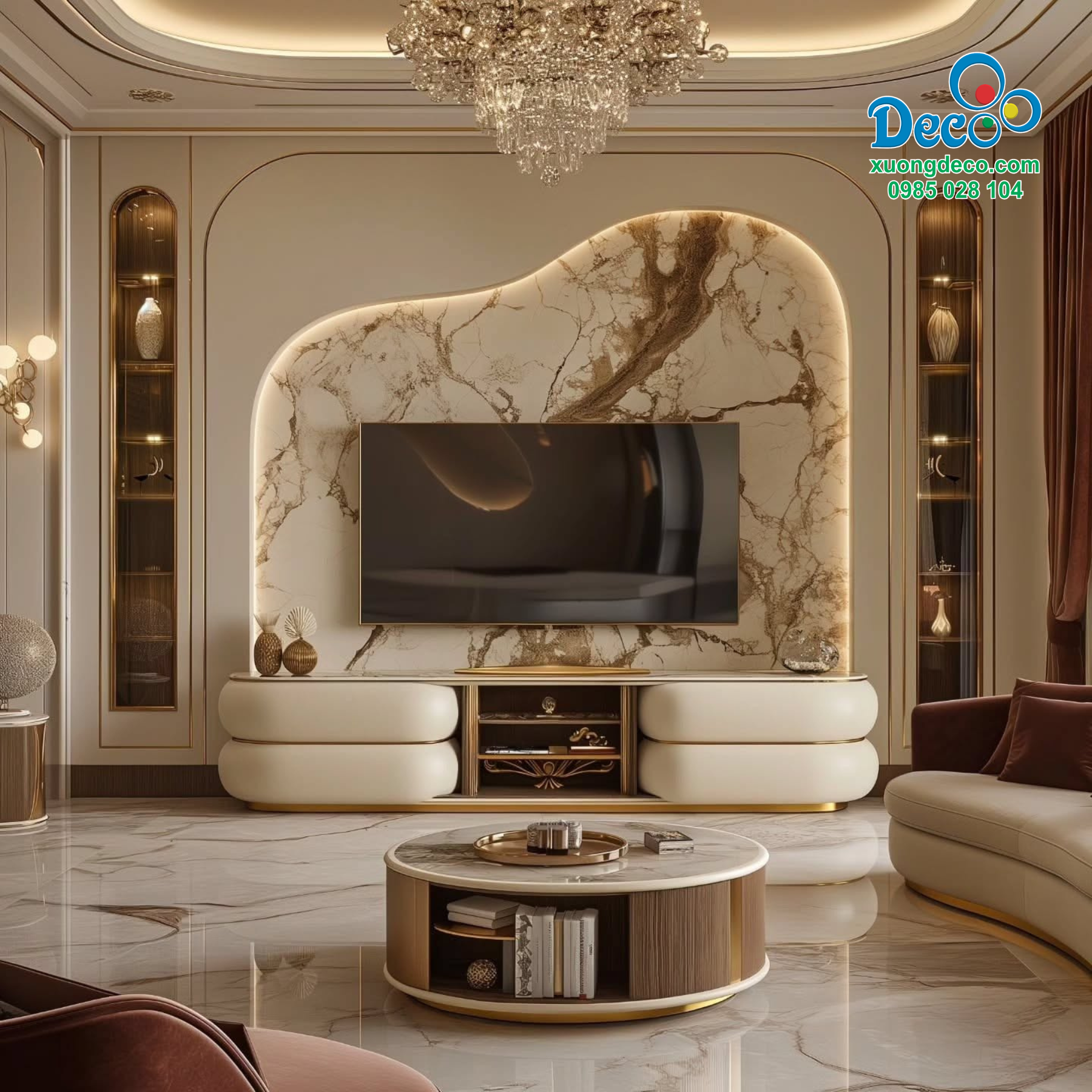 Tủ vách trang trí phòng khách luxury