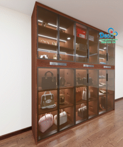 Tủ trưng bày và chăm sóc đồ hàng hiệu cánh kính kết hợp đèn led sang trọng