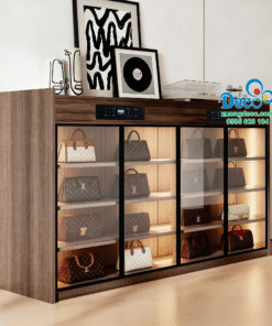 Tủ trưng bày túi hàng hiệu cao cấp cánh kính khử khuẩn