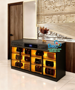 Tủ trưng bày túi hàng hiệu màu ghi cao cấp tích hợp sấy khử khuẩn