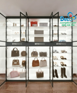 Tủ trưng bày và chăm sóc giày hiệu và túi hàng hiệu cánh kính hiện đại