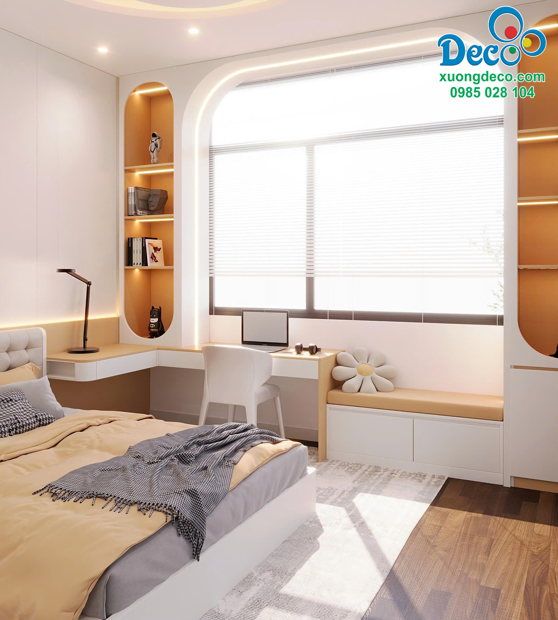 Thiết kế bàn học cạnh cửa sổ