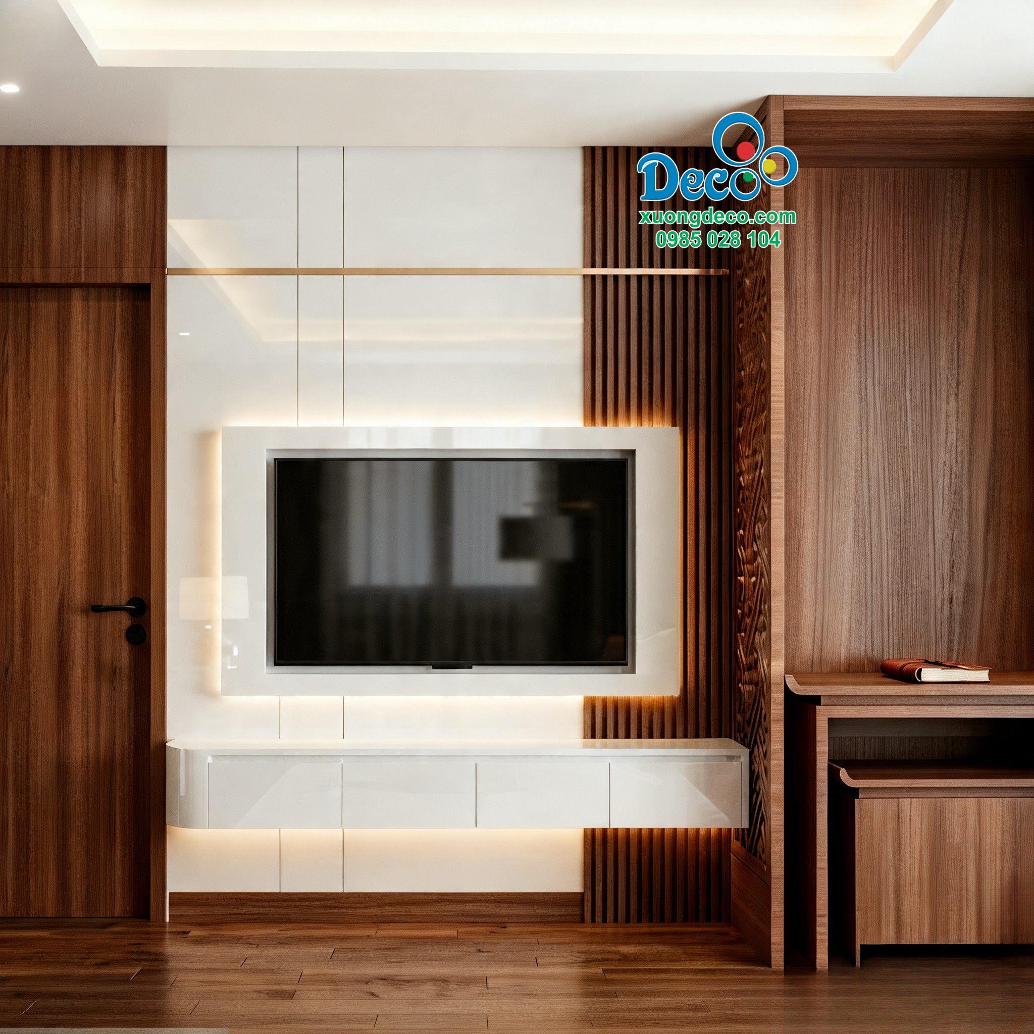 Vách trang trí kệ tivi phòng khách hiện đại