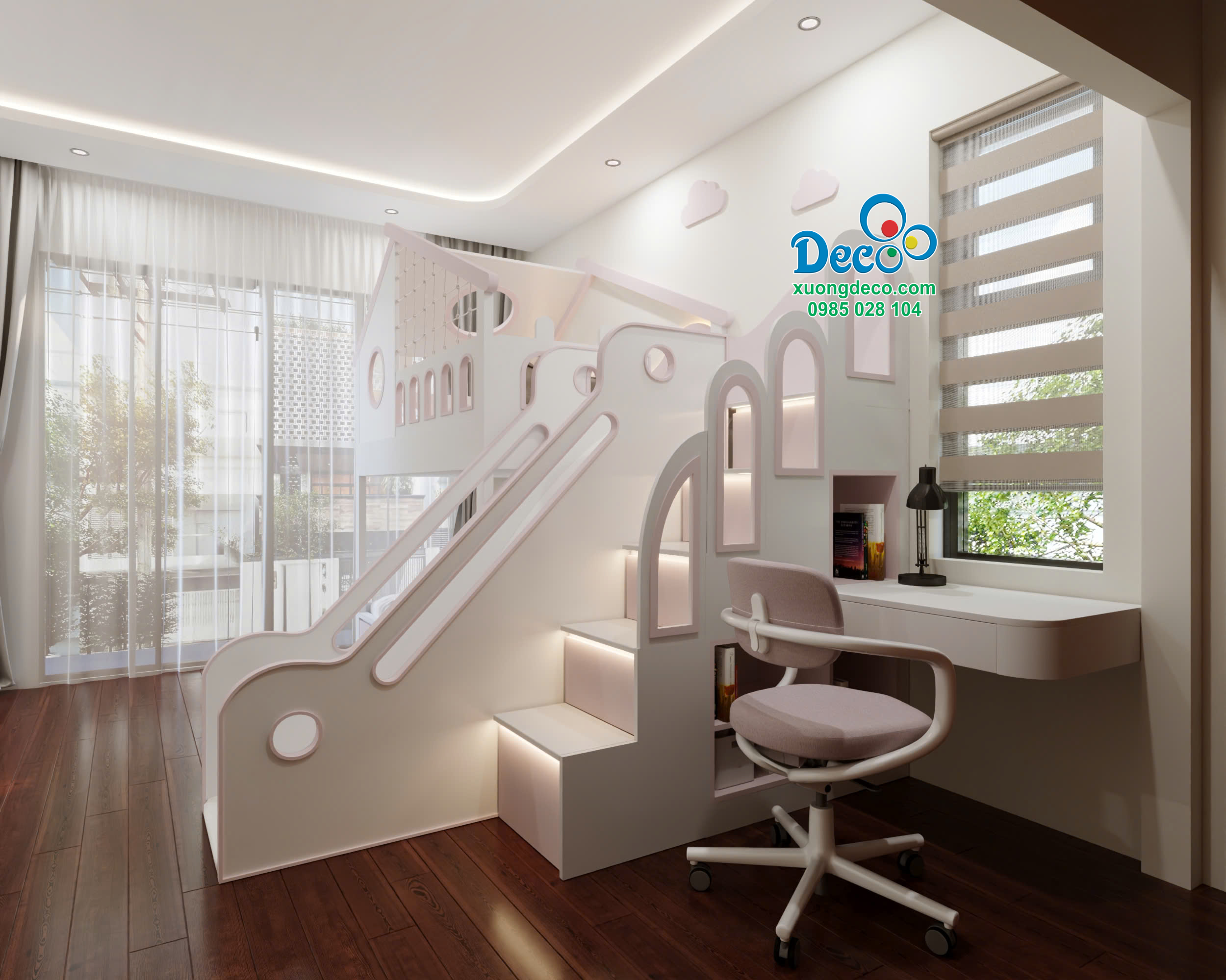 Thiết kế tích hợp bàn học với giường ngủ