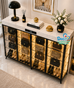 Tủ nhôm kính 4 bề Deco trưng bày và chăm sóc đồ hàng hiệu tại nhà chuẩn salon