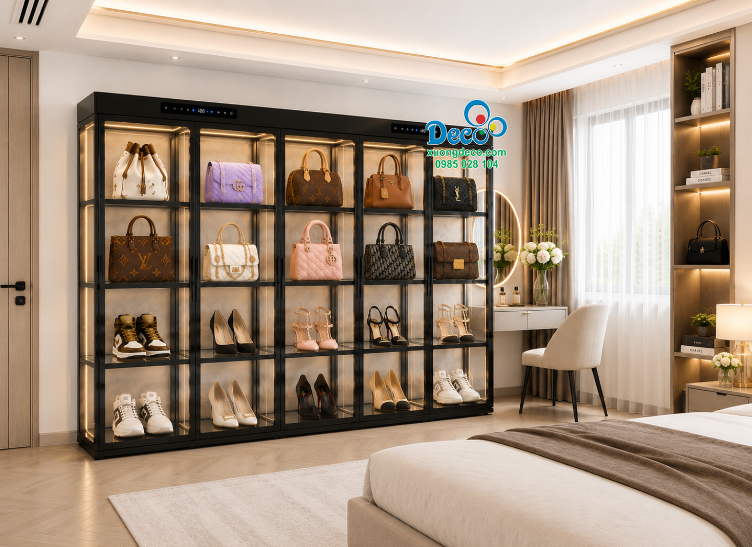 Tủ nhôm kính 4 bề Luxury Deco TTLX40