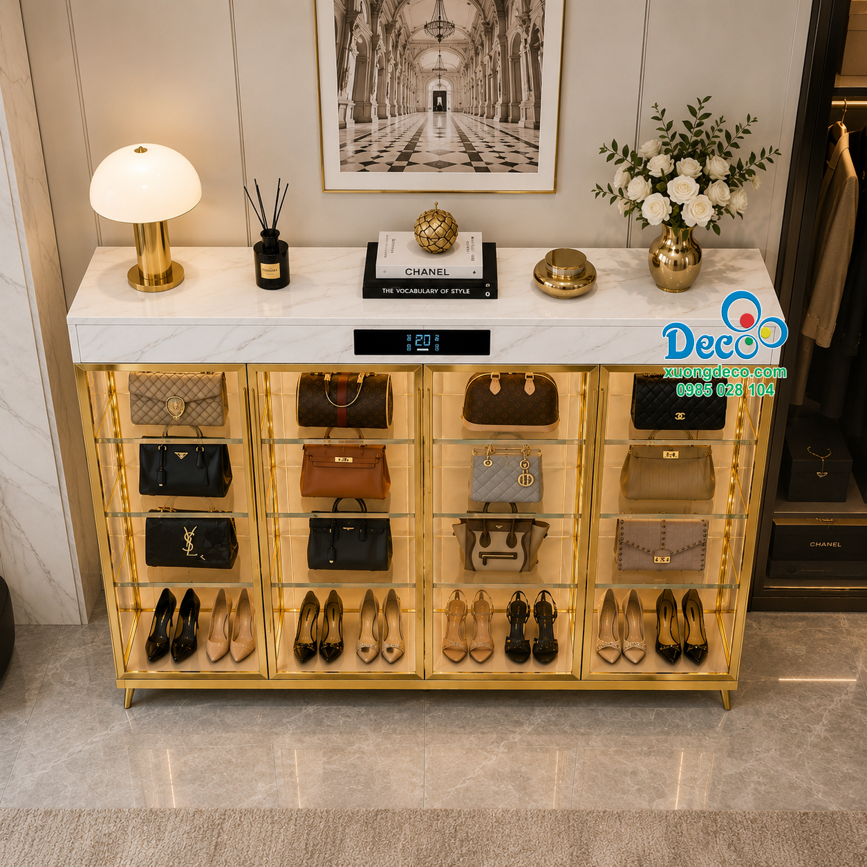 Tủ nhôm kính 4 bề luxury nâng tầm không gian