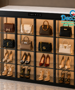 Tủ nhôm kính 4 bề trưng bày và chăm sóc đồ hàng hiệu