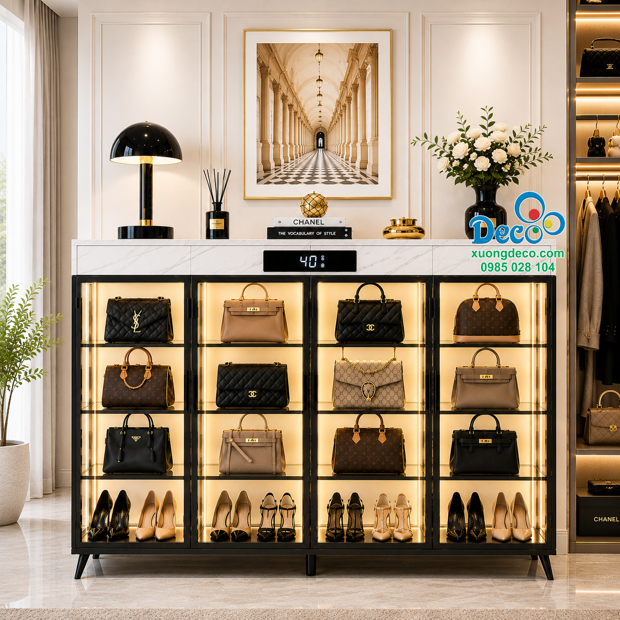 Tủ nhôm vô cực 4 bề bảo tồn đồ hiệu triệu đô TTLX42
