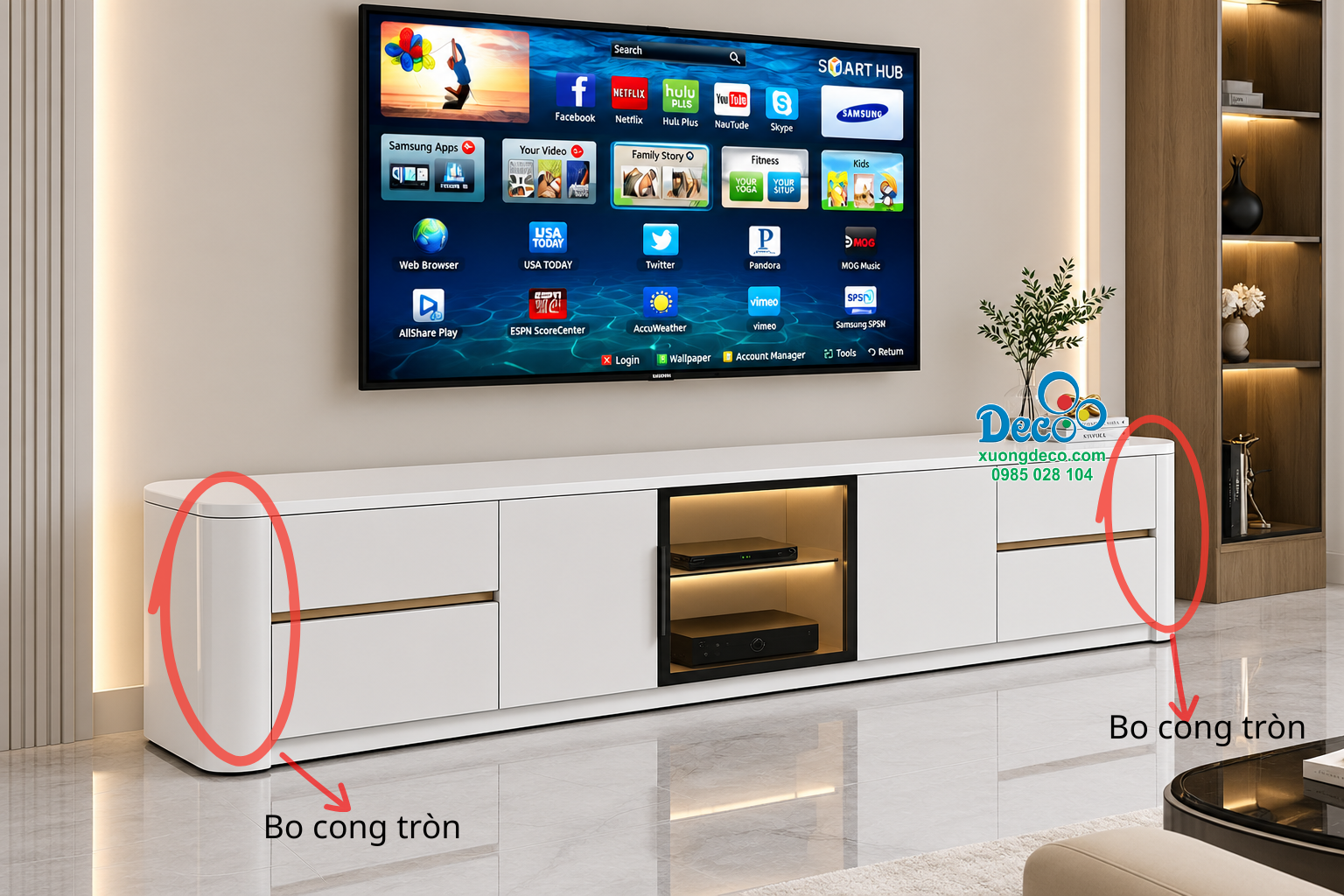 Kệ tivi DB147 thiết kế bo cong các góc mềm mại