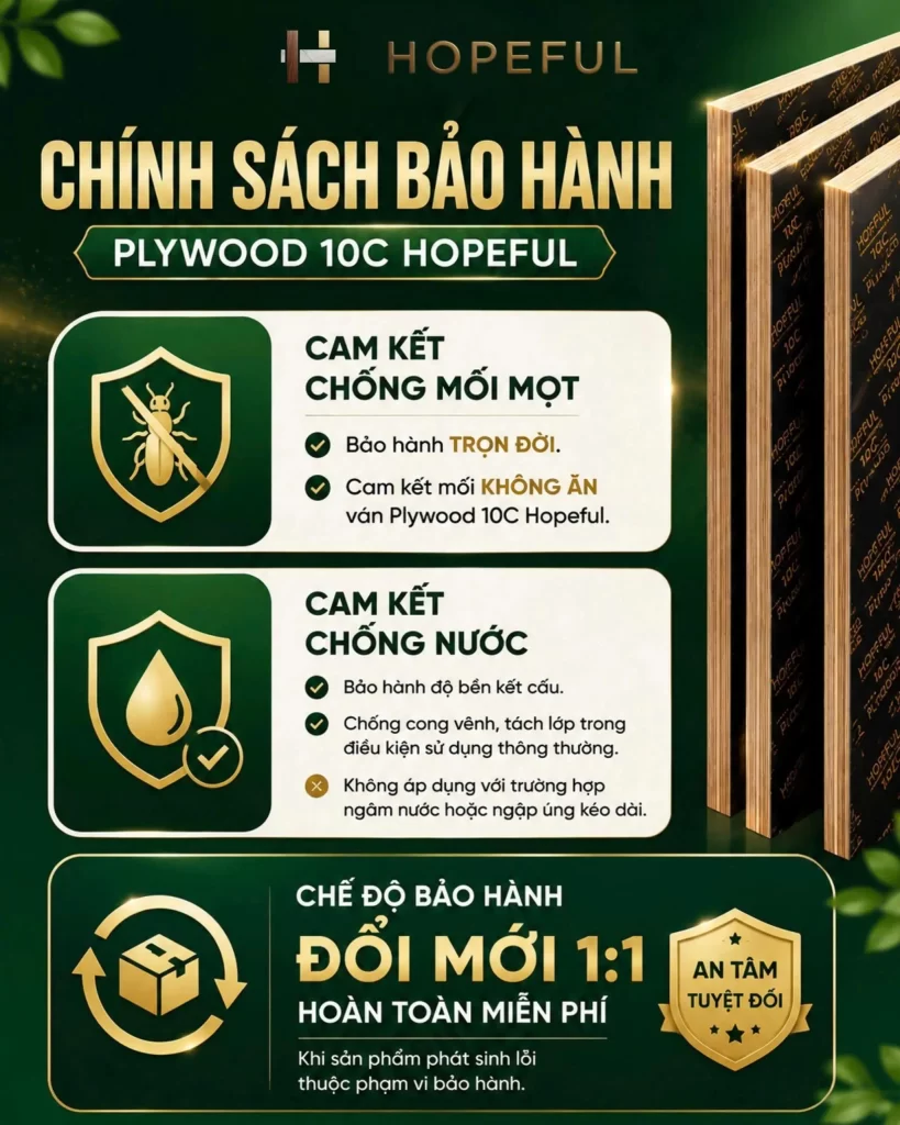 Cam kết bảo hành gỗ plywood HENF chính hãng