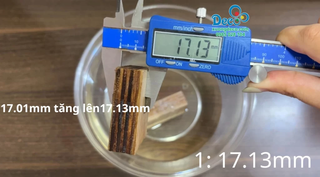 Đo chiều dày mẫu sau 5 giờ ngâm nước