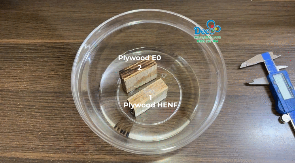 Thí nghiệm gỗ plywood HENF và gỗ plywood ngâm nước của Deco