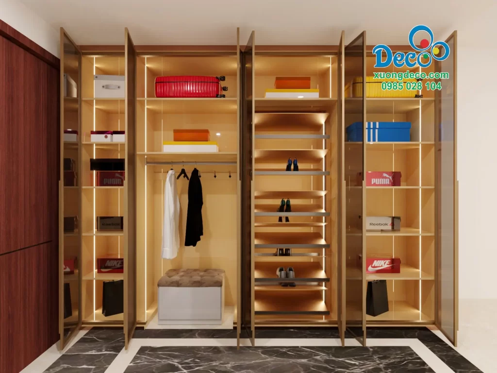 Thiết kế chia khoang bên trong tủ giày Deco