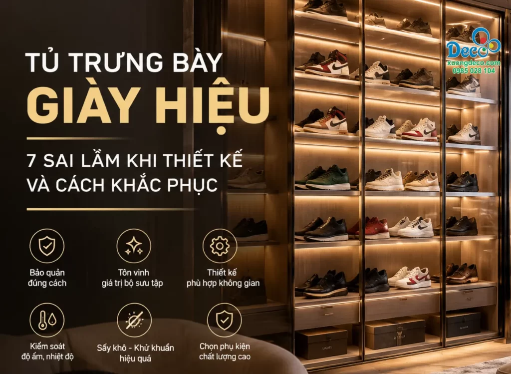 Tủ trưng bày giày hiệu cao cấp Deco